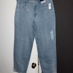 Old Navy Women's Embellished Blue Cropped Jeans